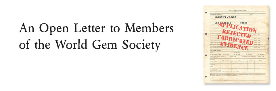 Open Letter Banner, World Gem Society, Robert James, International School of Gemology, Schoolofgemology.com