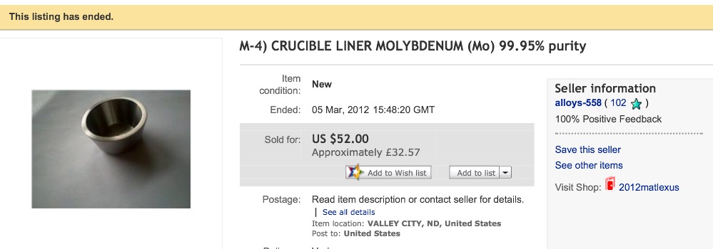 molybdenum crucible liner, International School of Gemology, ISG, Robert James, World Gem Society, WSG, Schoolofgemology.com